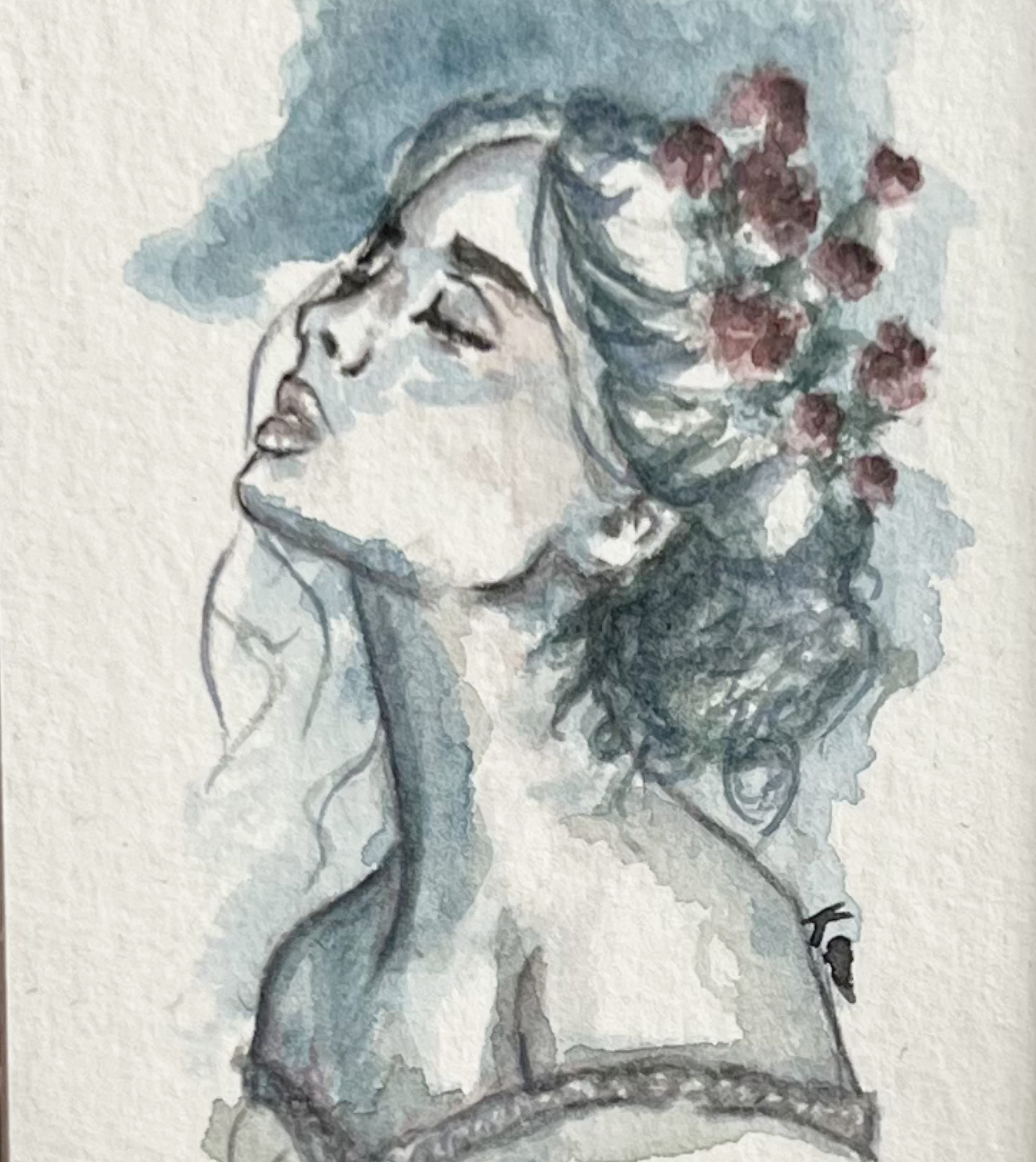 Black Raspberry Aquarellgemälde Quiet Bloom (Mini)