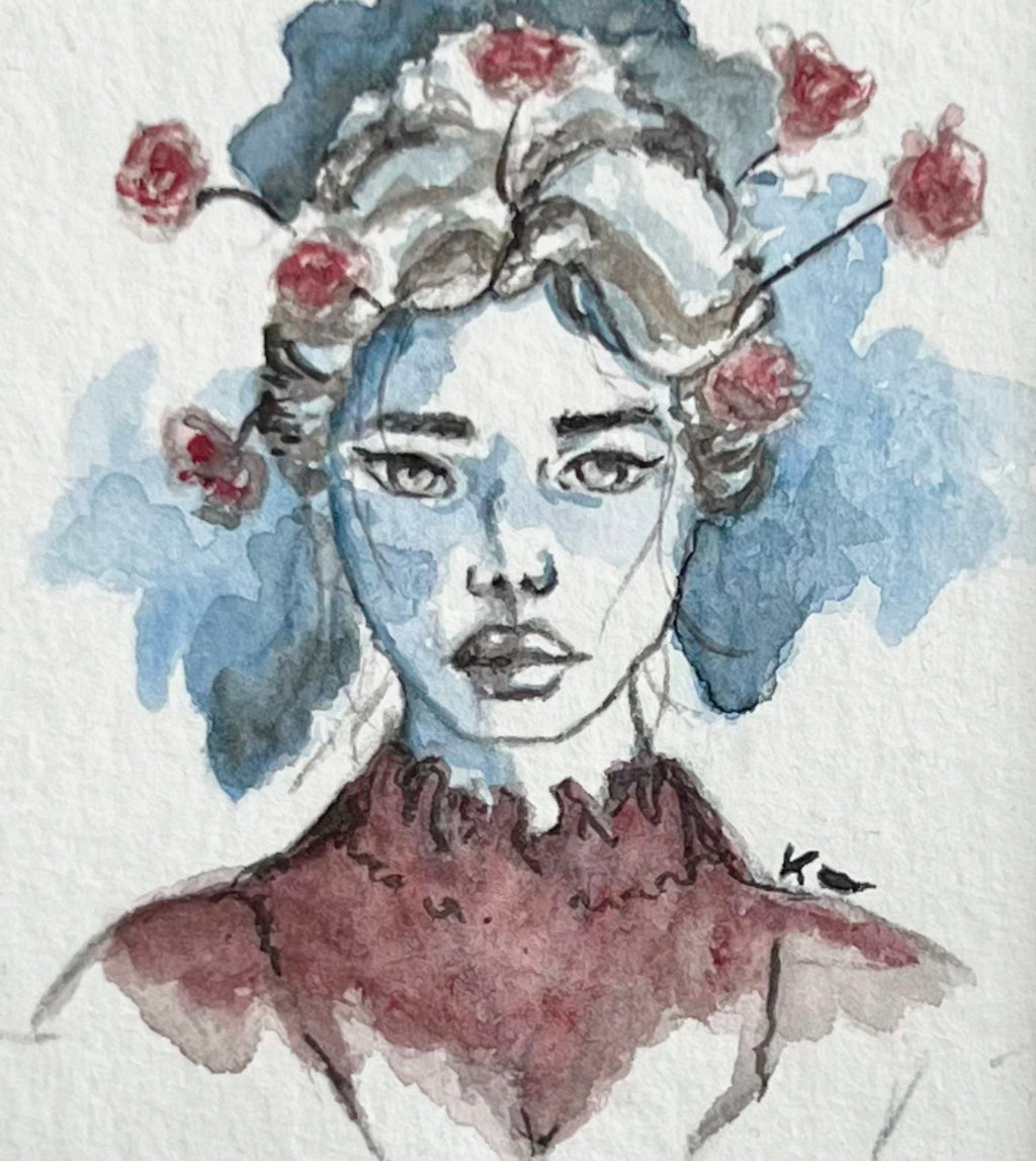 Black Raspberry Aquarellgemälde Thorned Bloom (Mini)