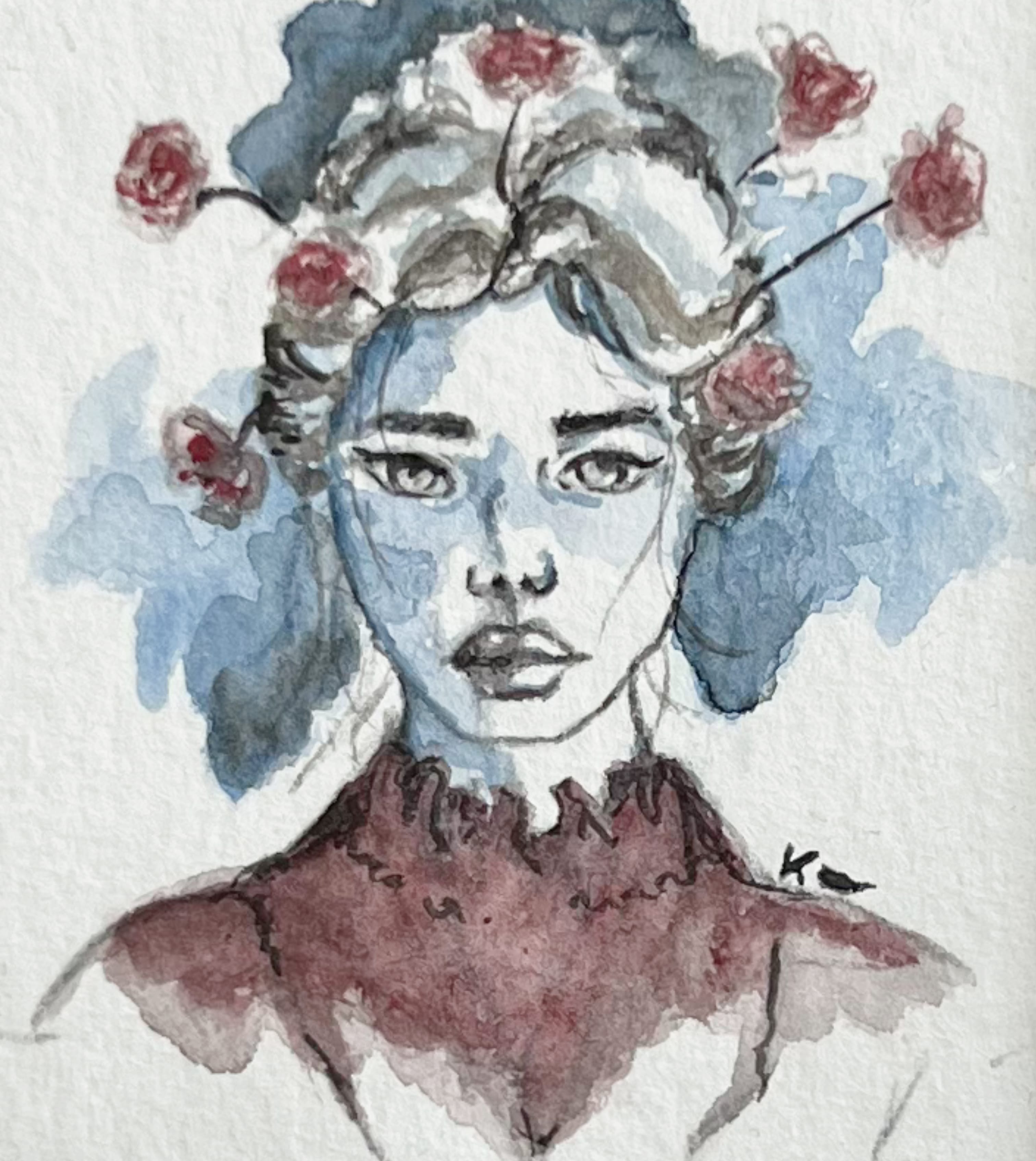 Black Raspberry Aquarellgemälde Thorned Bloom (Mini)